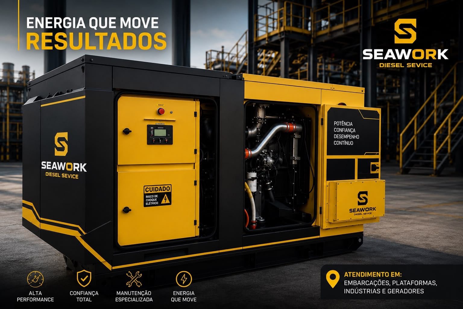 Motor gerador em manutenção